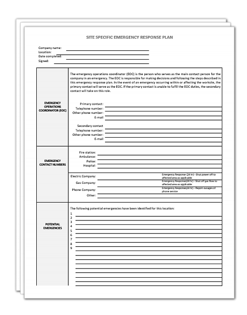 Site Specific Emergency Response Plan Template Safety2Go