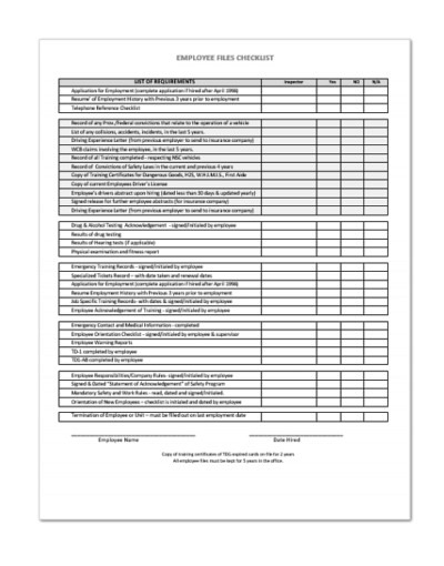Employee Files Checklist