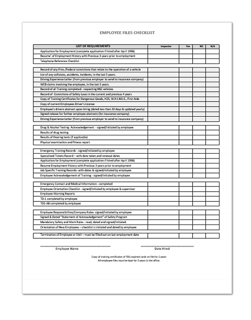 Employee File Checklist 2 Safety2Go