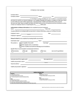 Fitness For Duty Form Template