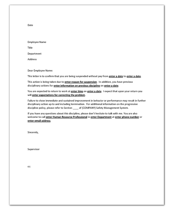 Employee Suspension Notification Letter | Safety2Go
