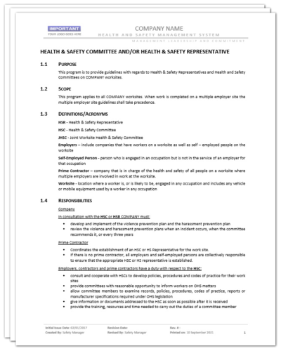 Health and Safety Committee - Health and Safety Representative - Program