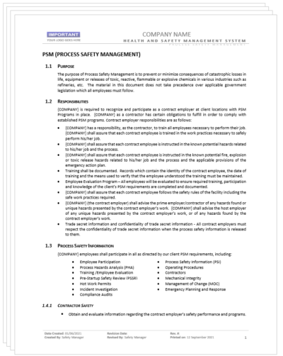 PSM Process Safety Management Documents
