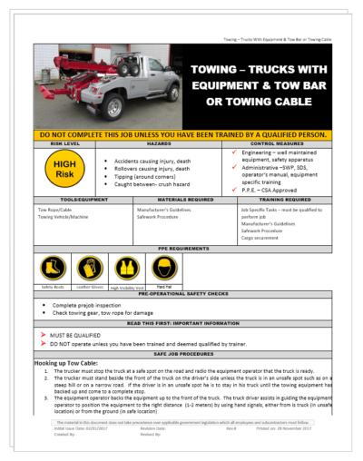 Towing – Trucks With Equipment & Tow Bar or Towing Cable
